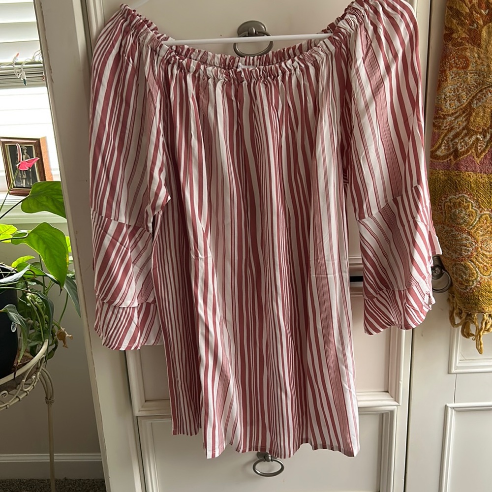 Red & white striped off shoulder or on -peasant top size 10